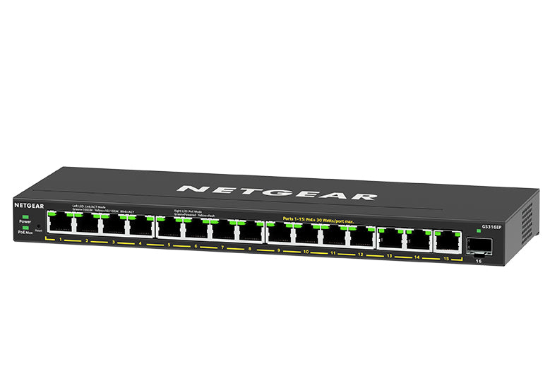 GS316EP-100PES network switch Managed Gigabit Ethernet (10/100/1000) Power over Ethernet (PoE) Black