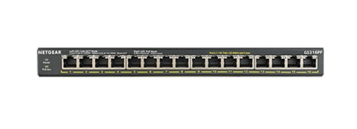 GS316PP Unmanaged Gigabit Ethernet (10/100/1000) Power over Ethernet (PoE) Black