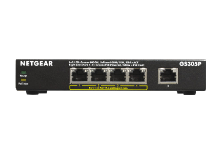 GS305Pv2 Unmanaged Gigabit Ethernet (10/100/1000) Power over Ethernet (PoE) Black